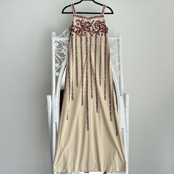Vintage Alfred Shaheen Dress Womens small Cream Floral Maxi Hawaiian Boho 70s - Picture 5 of 11